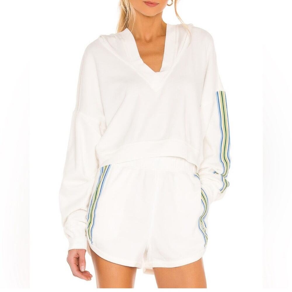 Free People Movement Grand Slam white striped athletic hooded sweatshirt size XS